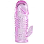 Розовая  гелевая насадка с клиторальным отростком - 13,5 см. - Toyfa Basic - в Костроме купить с доставкой
