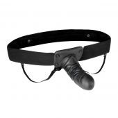 Чёрный полый страпон с вибрацией Unisex Vibrating Hollow Strap-On - 14 см. - Lux Fetish - купить с доставкой в Костроме