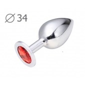 Коническая серебристая анальная втулка с красным кристаллом - 8,2 см. - Anal Jewelry Plug - купить с доставкой в Костроме