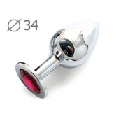 Коническая серебристая анальная втулка с малиновым кристаллом - 8,2 см. - Anal Jewelry Plug - купить с доставкой в Костроме