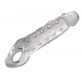 Прозразная закрытая насадка на пенис с поддержкой мошонки Clearly Ample Penis Enhancer - 22 см. - XR Brands - в Костроме купить с доставкой