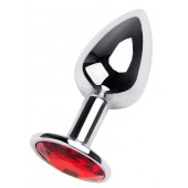 Маленькая коническая серебристая анальная пробка с красным кристаллом - 7 см. - ToyFa - купить с доставкой в Костроме