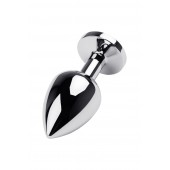 Серебристая коническая анальная пробка с красным кристаллом - 8 см. - ToyFa - купить с доставкой в Костроме