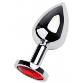 Серебристая коническая анальная пробка с красным кристаллом - 8 см. - ToyFa - купить с доставкой в Костроме