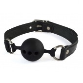 Силиконовый кляп-шар с ремешками из натуральной кожи черного цвета - Sitabella - купить с доставкой в Костроме