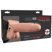 Телесный перезаряжаемый вибрострапон 7  Hollow Rechargeable Strap-on with Balls - 20,3 см. - Pipedream - купить с доставкой в Костроме