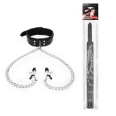 Черный ошейник с зажимами на соски на цепочке - Notabu - купить с доставкой в Костроме