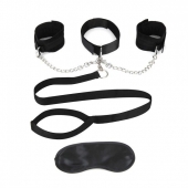 Чёрный ошейник с наручниками и поводком Collar Cuffs   Leash Set - Lux Fetish - купить с доставкой в Костроме
