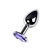 Серебристая конусовидная анальная пробка с фиолетовым кристаллом - 7 см. - ToyFa - купить с доставкой в Костроме