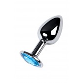 Серебристая конусовидная анальная пробка с голубым кристаллом - 7 см. - ToyFa - купить с доставкой в Костроме