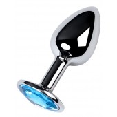 Серебристая конусовидная анальная пробка с голубым кристаллом - 7 см. - ToyFa - купить с доставкой в Костроме