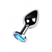 Серебристая конусовидная анальная пробка с голубым кристаллом - 8 см. - ToyFa - купить с доставкой в Костроме