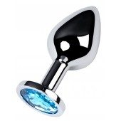 Серебристая конусовидная анальная пробка с голубым кристаллом - 8 см. - ToyFa - купить с доставкой в Костроме