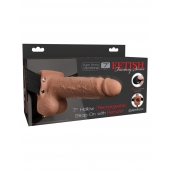 Кофейный перезаряжаемый вибрострапон 7  Hollow Rechargeable Strap-on with Balls - 20,3 см. - Pipedream - купить с доставкой в Костроме