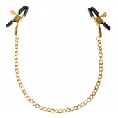 Чёрные с золотом зажимы на соски Gold Chain Nipple Clamps - Pipedream - купить с доставкой в Костроме