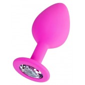 Розовая анальная втулка Brilliant с прозрачным кристаллом - 8 см. - ToyFa - купить с доставкой в Костроме