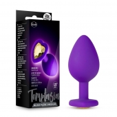 Фиолетовая анальная пробка Bling Plug Medium с золотистым стразом - 8,3 см. - Blush Novelties - купить с доставкой в Костроме