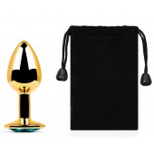 Золотистая анальная пробка с голубым стразом - 7,2 см. - Anal Jewelry Plug - купить с доставкой в Костроме