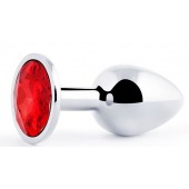 Серебристая анальная пробка с красным стразом - 7,2 см. - Anal Jewelry Plug - купить с доставкой в Костроме