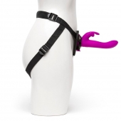 Лиловый страпон Rechargeable Vibrating Strap-On Harness Set - 17,6 см. - Happy Rabbit - купить с доставкой в Костроме