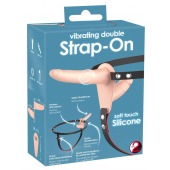 Телесный двойной вибрострапон с вибрацией Vibrating Double Strap-On - 15 см. - Orion - купить с доставкой в Костроме
