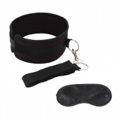 Черный ошейник с длинным поводком Collar and Leash Set - Lux Fetish - купить с доставкой в Костроме