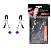 Оригинальные зажимы на соски с фиолетовыми шариками - Notabu - купить с доставкой в Костроме