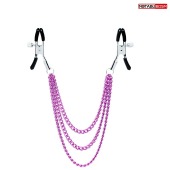 Оригинальные зажимы на соски с тройной розовой цепочкой - Notabu - купить с доставкой в Костроме