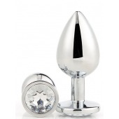 Серебристая анальная втулка с прозрачным кристаллом - 7,1 см. - Dream Toys - купить с доставкой в Костроме