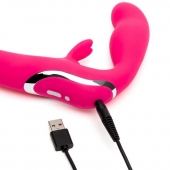 Ярко-розовый безремневой страпон Rechargeable Vibrating Strapless Strap-On - Happy Rabbit - купить с доставкой в Костроме