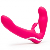 Ярко-розовый безремневой страпон Rechargeable Vibrating Strapless Strap-On - Happy Rabbit - купить с доставкой в Костроме
