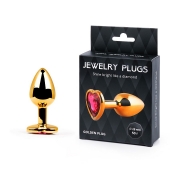 Золотистая анальная пробка с малиновым кристаллом-сердечком - 7 см. - Anal Jewelry Plug - купить с доставкой в Костроме