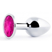 Серебристая анальная пробка с малиновым кристаллом - 7,2 см. - Anal Jewelry Plug - купить с доставкой в Костроме