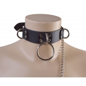Черный кожаный ошейник Big Ring - Sitabella - купить с доставкой в Костроме