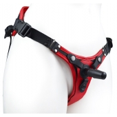 Красно-черный женский пояс с 2 способами крепления насадок и вагинальной пробкой - LOVETOY (А-Полимер) - купить с доставкой в Костроме