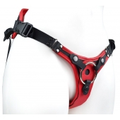 Красно-черный женский пояс с 2 способами крепления насадок и вагинальной пробкой - LOVETOY (А-Полимер) - купить с доставкой в Костроме