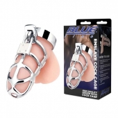 Серебристая металлическая клетка для члена с замком Enslave Cock Cage - BlueLine - купить с доставкой в Костроме