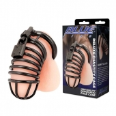 Черная металлическая клетка с замком Deluxe Chastity Cage - BlueLine - купить с доставкой в Костроме