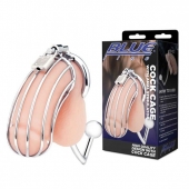 Серебристая металлическая клетка с анальным стимулятором Cock Cage - BlueLine - купить с доставкой в Костроме