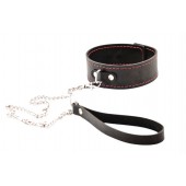 Черный широкий ошейник с красной строчкой и поводком - Crazy Handmade - купить с доставкой в Костроме