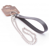 Серебристый металлический поводок с кожаной черной ручкой - 80 см. - Crazy Handmade - купить с доставкой в Костроме