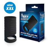 Черная открытая насадка на пенис с кольцом для мошонки XXL-size - 9,4 см. - Sex Expert - в Костроме купить с доставкой