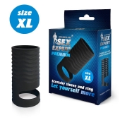 Черная открытая насадка на пенис с кольцом для мошонки XL-size - 8,9 см. - Sex Expert - в Костроме купить с доставкой