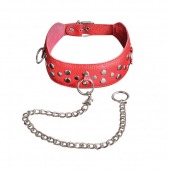 Красный кожаный ошейник с карабином и поводком - Sitabella - купить с доставкой в Костроме