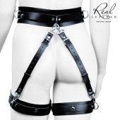 Черный кожаный пояс с гартерами - S-M - Notabu - купить с доставкой в Костроме