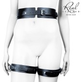 Черный кожаный пояс с гартерами - S-M - Notabu - купить с доставкой в Костроме