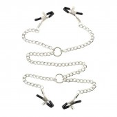 Серебристые зажимы для сосков и половых губ на тонкой цепочке - Notabu - купить с доставкой в Костроме