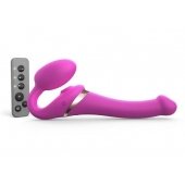 Ярко-розовый безремневой страпон Multi Orgasm Size S с клиторальной стимуляцией - Strap-on-me - купить с доставкой в Костроме