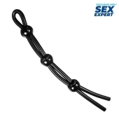 Черное силиконовое лассо с тремя шариками для утяжки - Sex Expert - в Костроме купить с доставкой