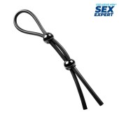 Черное силиконовое лассо с двумя шариками для утяжки - Sex Expert - в Костроме купить с доставкой